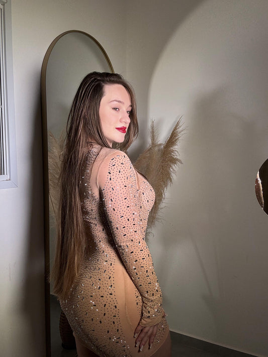 Vestido corto de manga larga brillante Venecia Shine