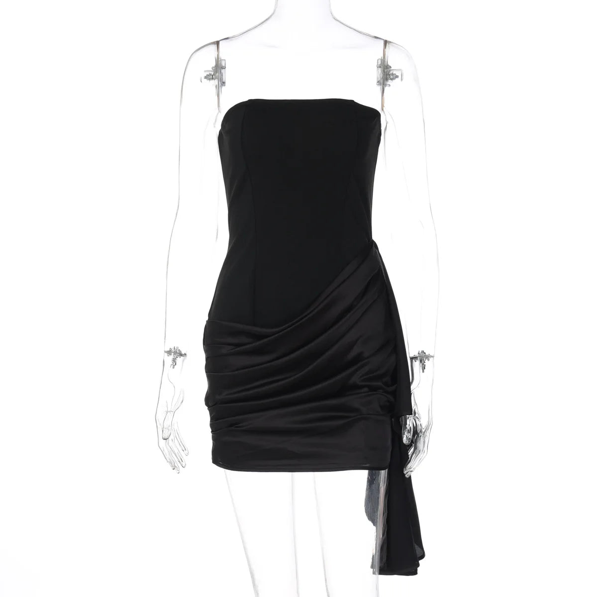 Vestido Corto Negro con Drapeado Venecia Ember