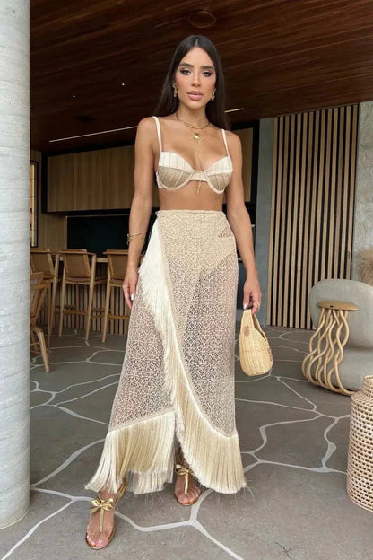 Bikini 3 Piezas con Salida Larga y Flecos Venecia Moda – OÁSIS