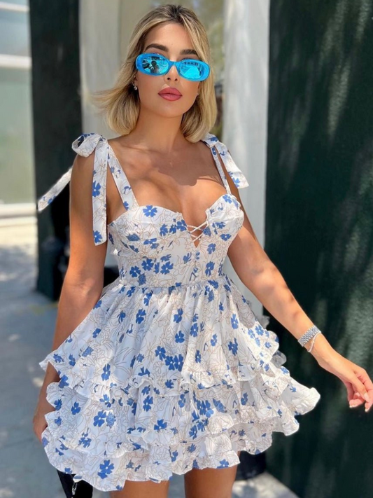 Vestido corto con volantes Venecia Flora