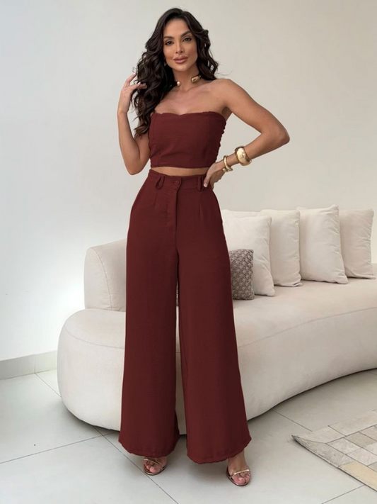 Conjunto Cropped y Pantalones Anchos de Cintura Alta Stella