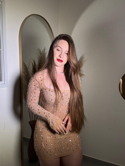 Vestido corto de manga larga brillante Venecia Shine