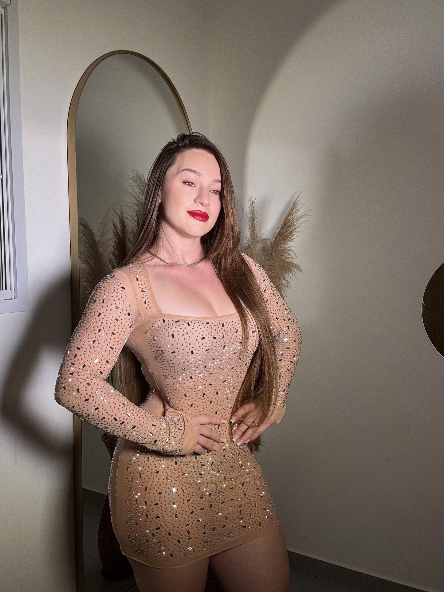 Vestido corto de manga larga brillante Venecia Shine