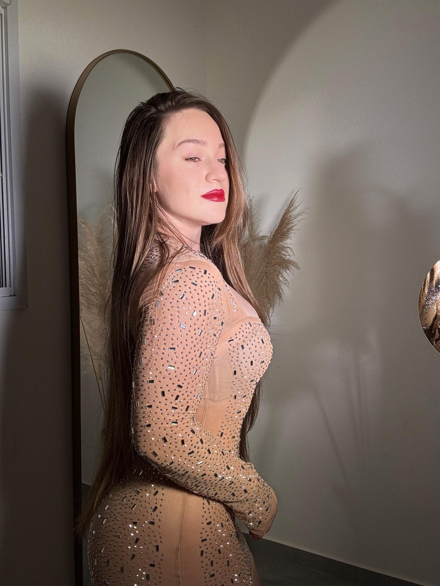 Vestido corto de manga larga brillante Venecia Shine