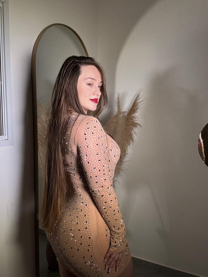 Vestido corto de manga larga brillante Venecia Shine