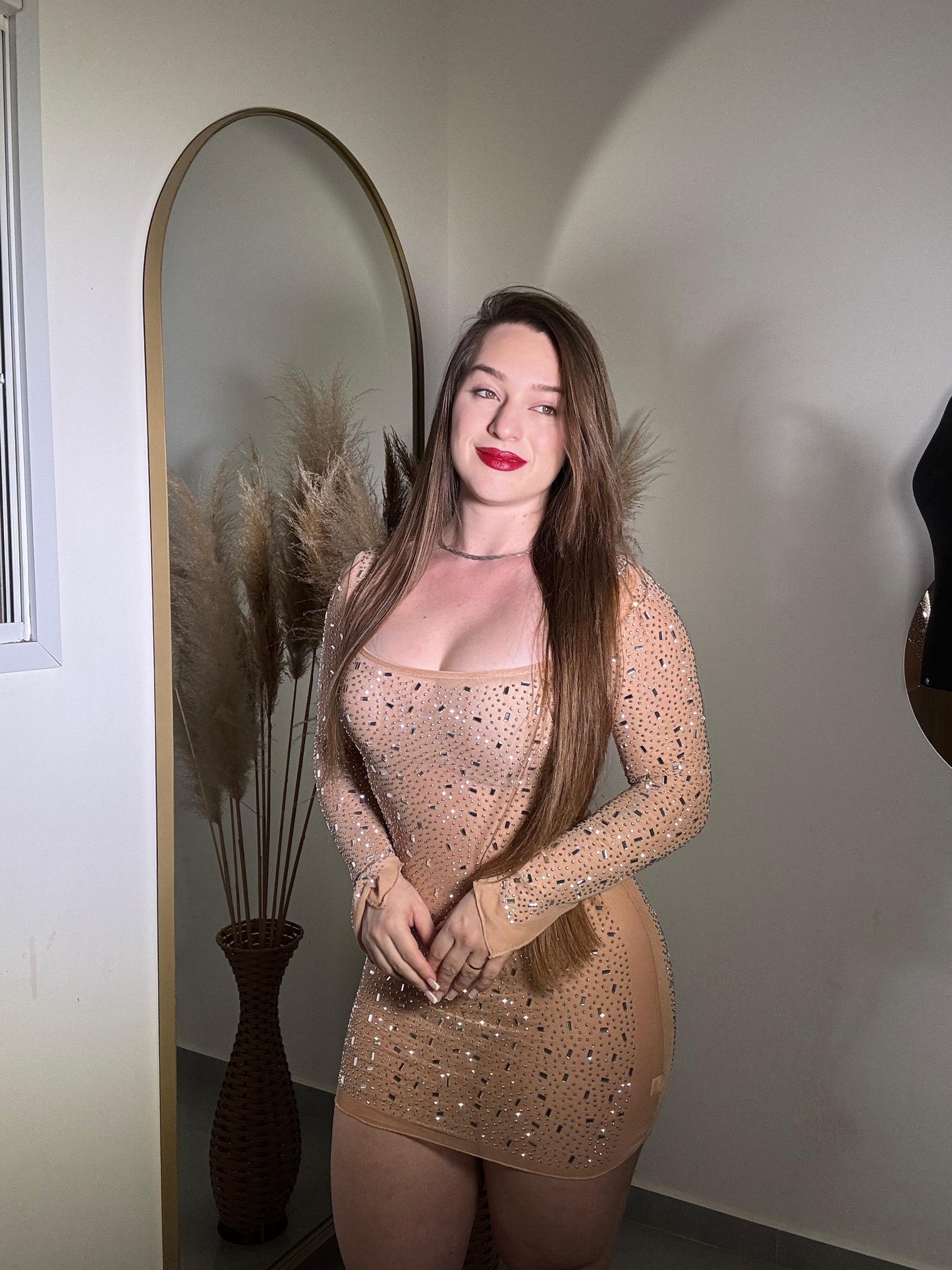 Vestido corto de manga larga brillante Venecia Shine