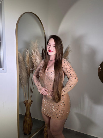 Vestido corto de manga larga brillante Venecia Shine