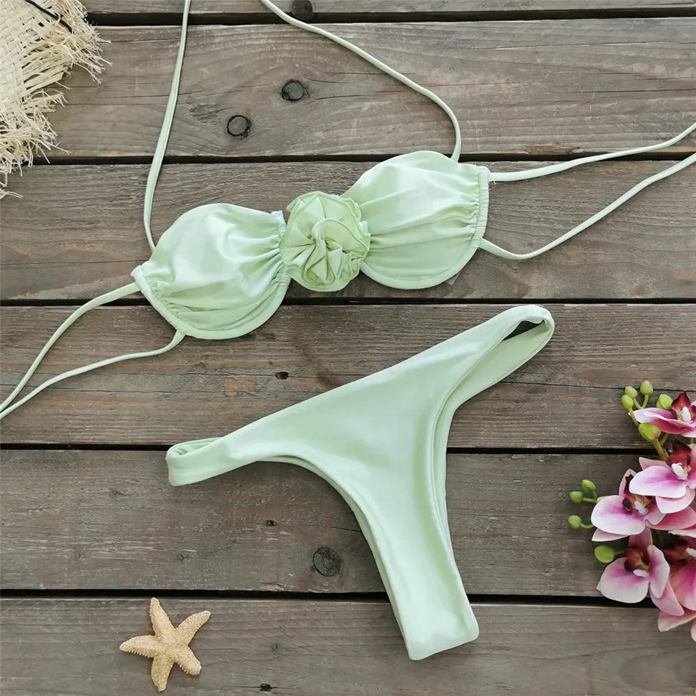 Bikini Media Copa con Aplicación de Flor 3D Venecia Moda– SUNSHINE