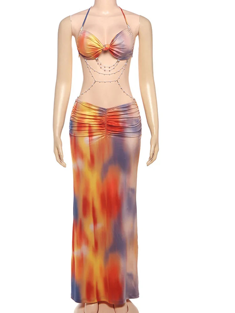 Vestido largo con estampado tie dye Venecia Jade