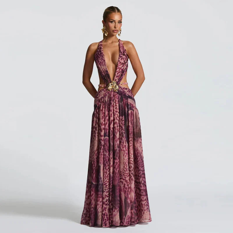 Vestido Largo con Espalda Abierta y Abertura Lateral Venecia Moda