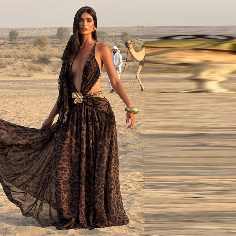 Vestido Largo con Espalda Abierta y Abertura Lateral Venecia Moda