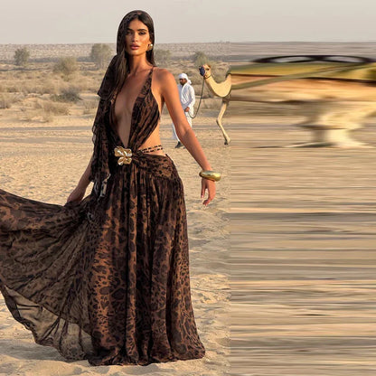 Vestido Largo con Espalda Abierta y Abertura Lateral Venecia Moda