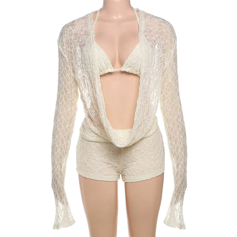 Conjunto de Encaje Bikini, Short y Blusa Vencia moda