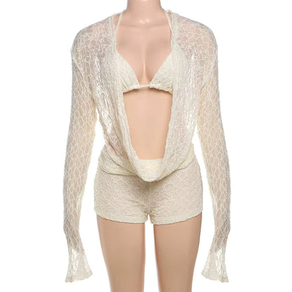 Conjunto de Encaje Bikini, Short y Blusa Vencia moda