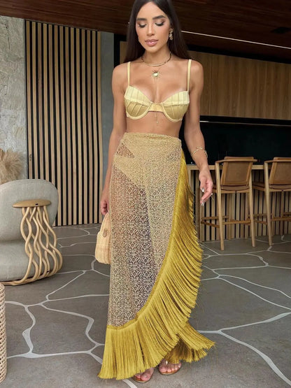 Bikini 3 Piezas con Salida Larga y Flecos Venecia Moda – OÁSIS