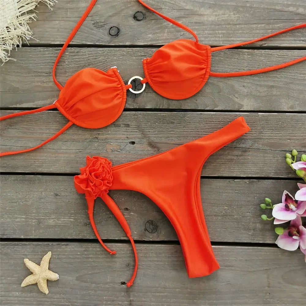 Bikini Media Copa con Aplicación de Flor 3D Venecia Moda– SUNSHINE