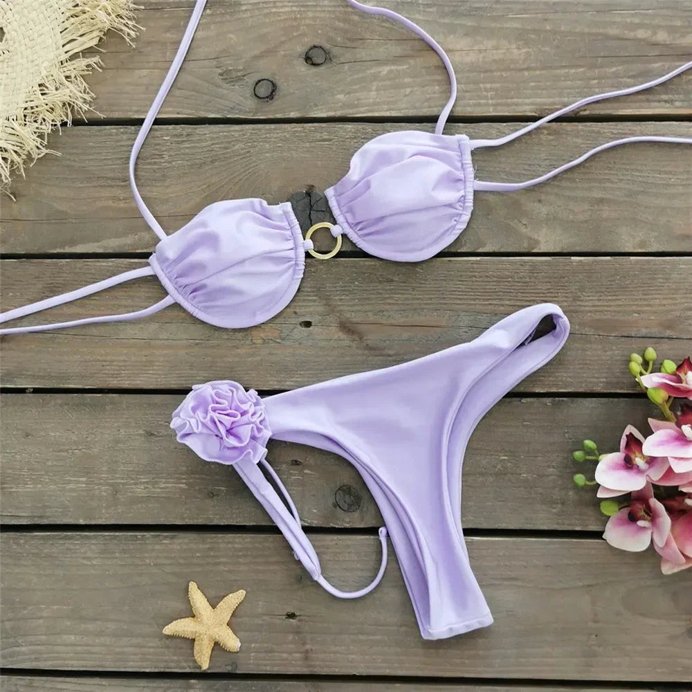 Bikini Media Copa con Aplicación de Flor 3D Venecia Moda– SUNSHINE