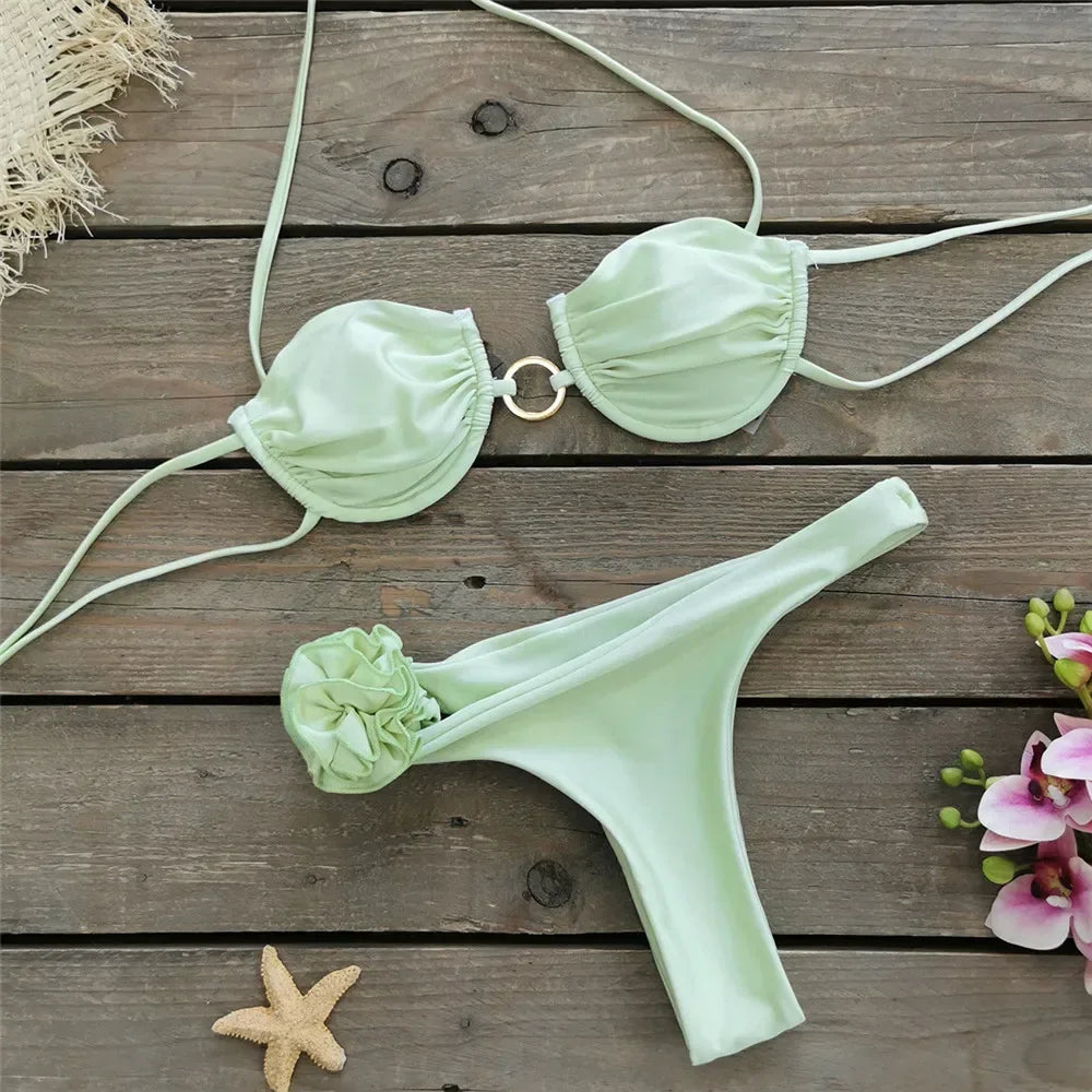 Bikini Media Copa con Aplicación de Flor 3D Venecia Moda– SUNSHINE