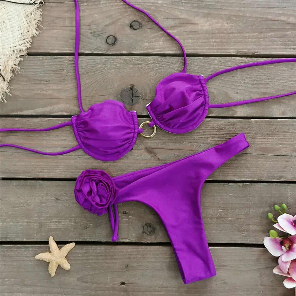 Bikini Media Copa con Aplicación de Flor 3D Venecia Moda– SUNSHINE