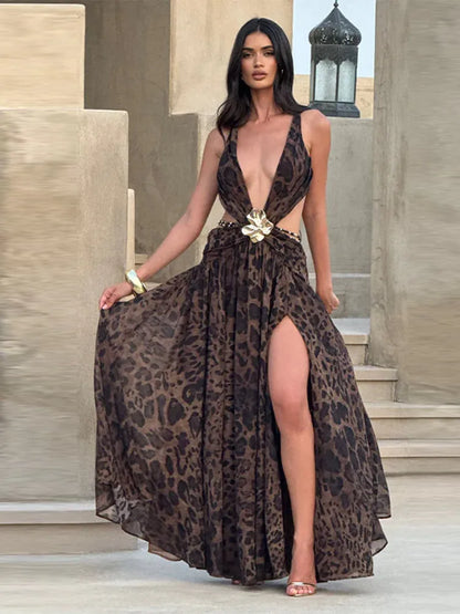 Vestido Largo con Espalda Abierta y Abertura Lateral Venecia Moda