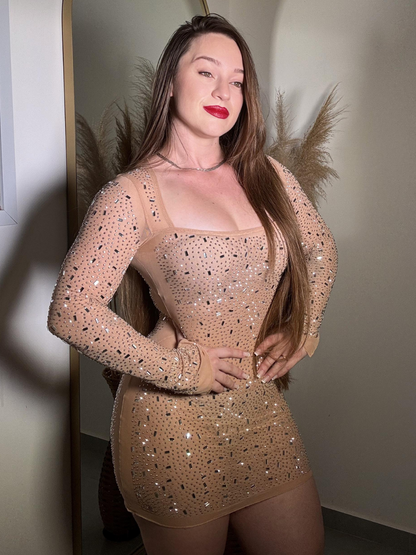 Vestido corto de manga larga brillante Venecia Shine