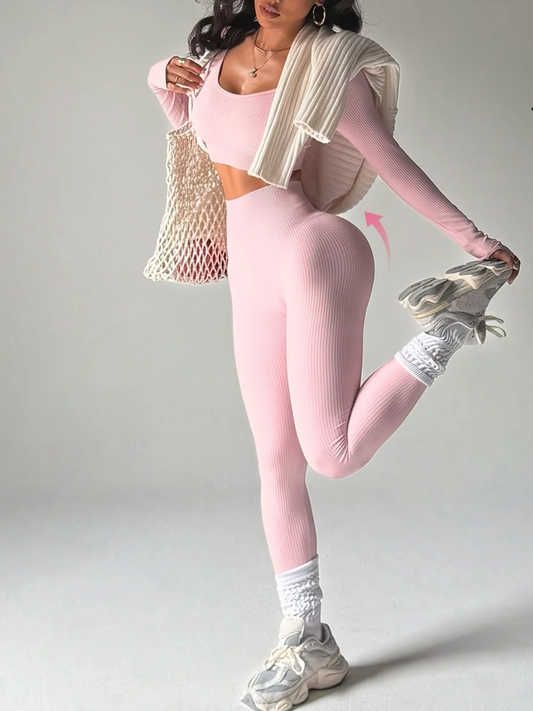 Conjunto acanalado con leggings y cropped de manga larga Alicia