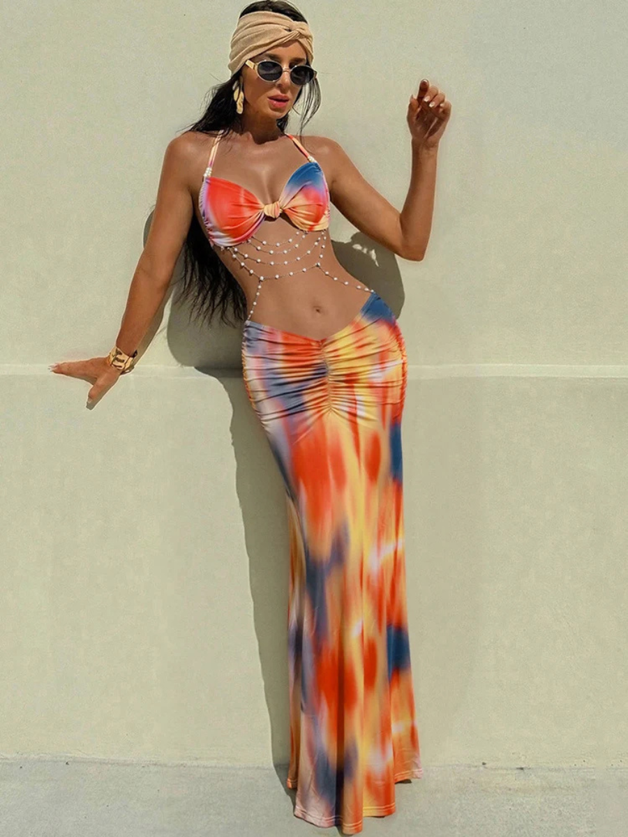 Vestido largo con estampado tie dye Venecia Jade